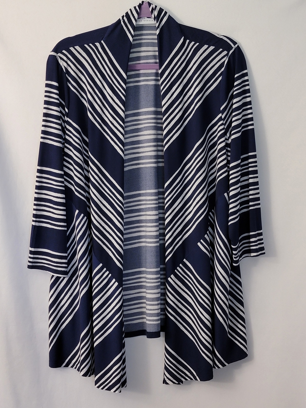 Susan Graver Navy/White Striped Open-Front Cardigan Size XL